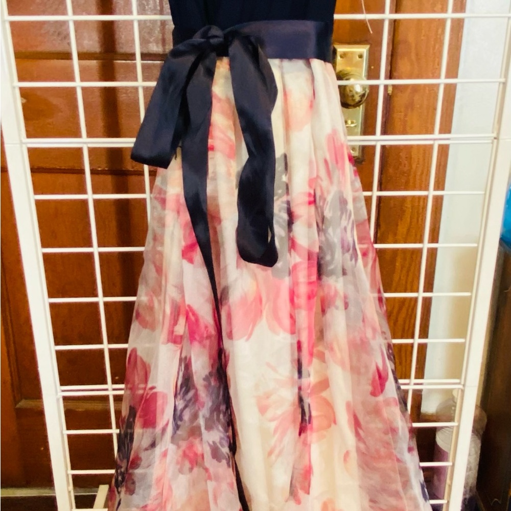 SLNY Navy and Pink Floral Maxi Skirt